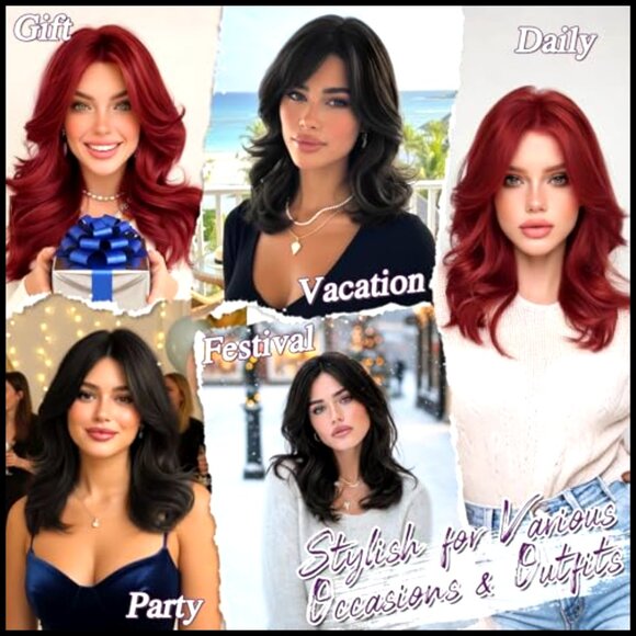 Short Wavy Synthetic Wig Shoulder Length Loose Waves Face Framing Bangs Daily main image 6